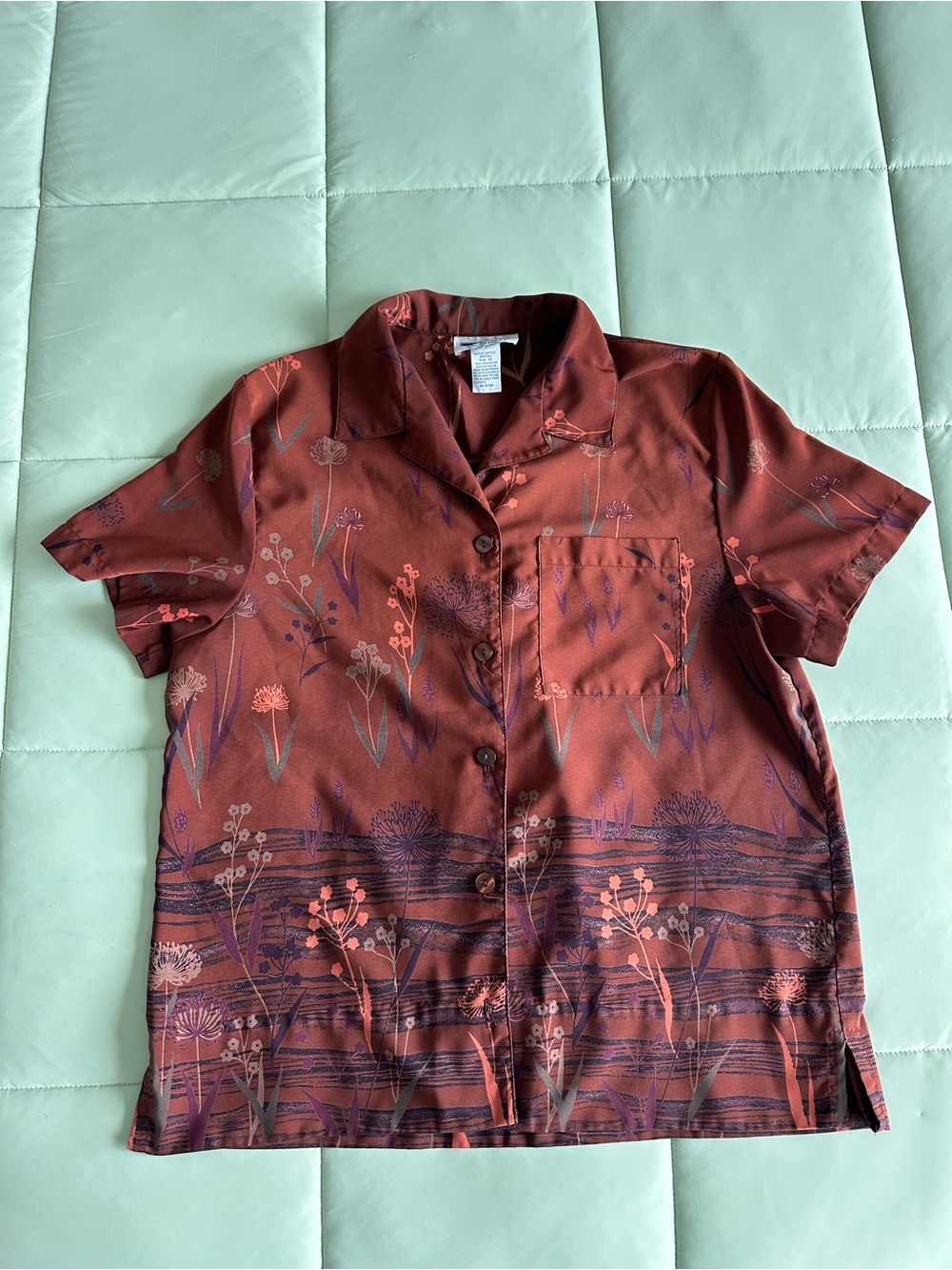 Vintage Prophecy by Sag Harbor Warm Brown Button Up Shirt w/Floral Imagery